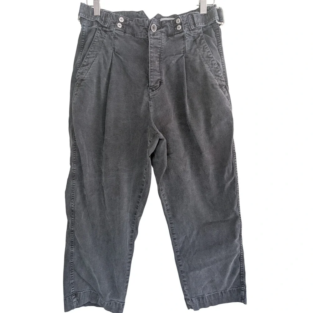 By‎ Anthropologie Womens Pleated Crop Pants Sz 28 Charcoal Utility Button Fly
